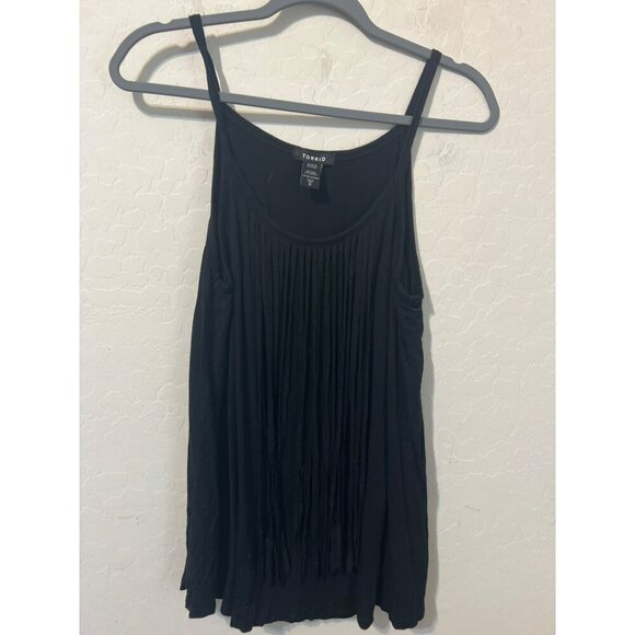 Torrid Sz 0 (US 12 L) Black Long Fringe Tank Top Spaghetti Straps - Picture 1 of 7